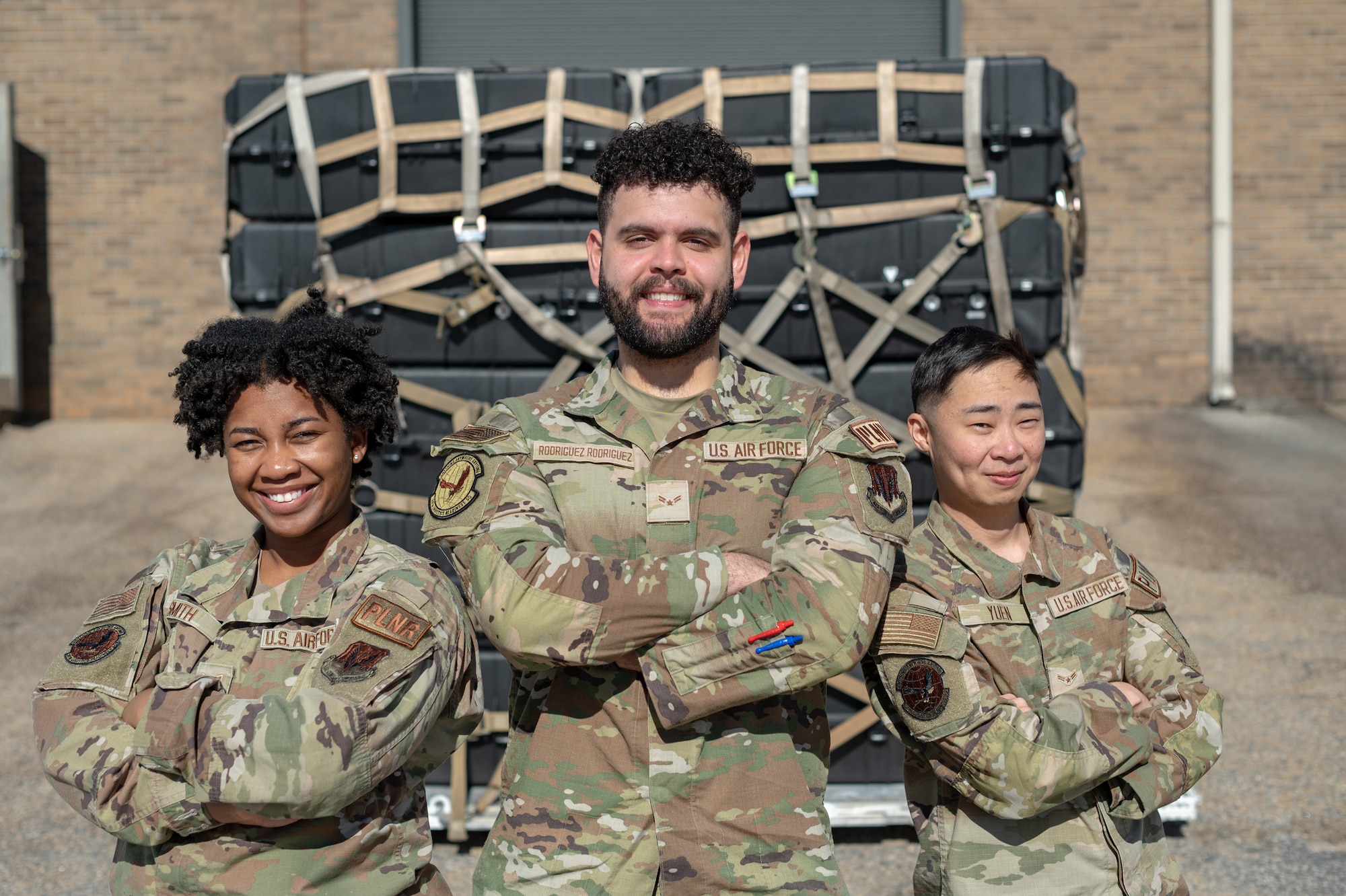 U.S. Airmen assigned to the 20th Logistics Readiness Squadron pose for a portrait at Shaw Air Force Base, S.C., March 11, 2024. Keeping Team Shaw postured for mission requirements is a priority for 20th LRS Airmen that aligns with higher Air Force initiatives. (U.S. Air Force photo by Airman 1st Class Kyrii Richardson)