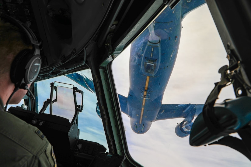 A U.S. Air Force pilot assigned to the 305th Air Mobility Wing participates in an airborne mobility mission management exercise at Joint Base McGuire-Dix-Lakehurst, N.J., March 15, 2024. Dubbed the "Platform Agnostic Command and Control initiative," this exercise marked a significant leap forward in Air Mobility Command's ability to deliver precision effects swiftly and effectively. (U.S. Air Force photo by Rochelle Naus)