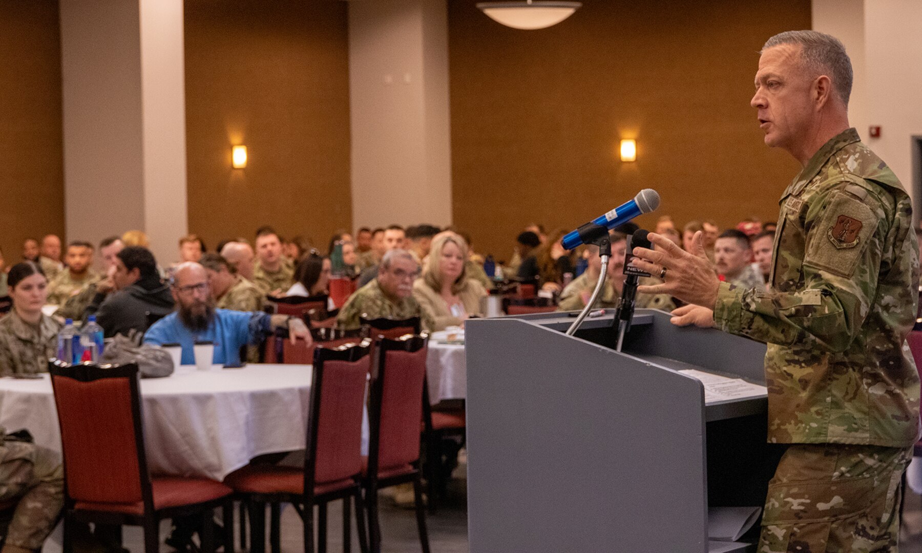 Maj. Gen. Rich Neely, The Adjutant General of Illinois, and Commander of the Illinois National Guard, welcomes home Soldiers from 1st Battalion, 106th Aviation Regiment, based in Peoria, and Company B, 935th Aviation Support Battalion, based in Kanakee, during a ceremony April 13 in Bloomington.