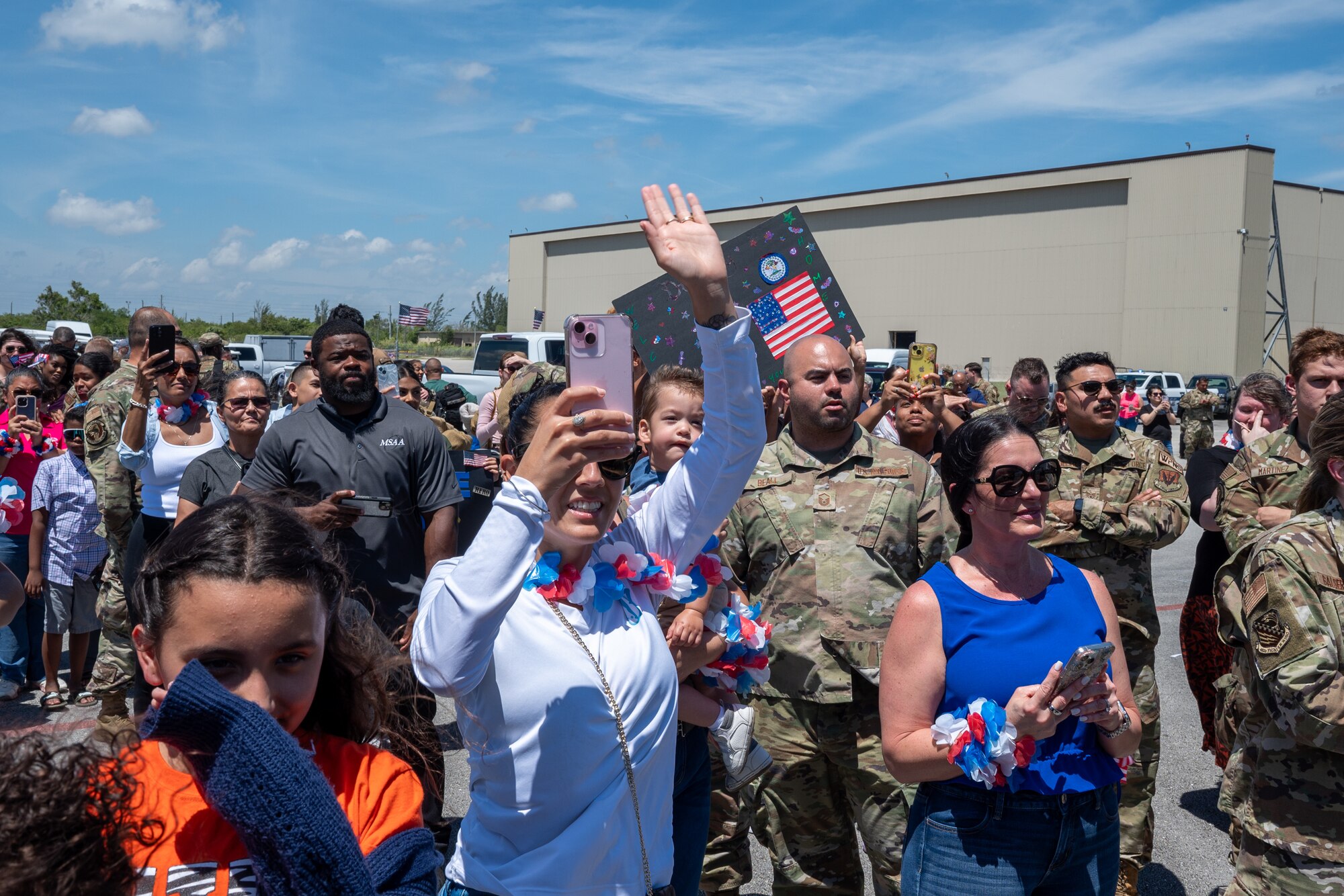 The 482d Fighter Wing community gathered to welcome back its Airmen at Homestead Air Reserve Base, April 3, 2024, after their deployment in support of Operation Noble Eagle.