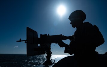 A Marine from the 24th MEU provides weapon's support during a training exercise aboard USS New York (LPD 21).