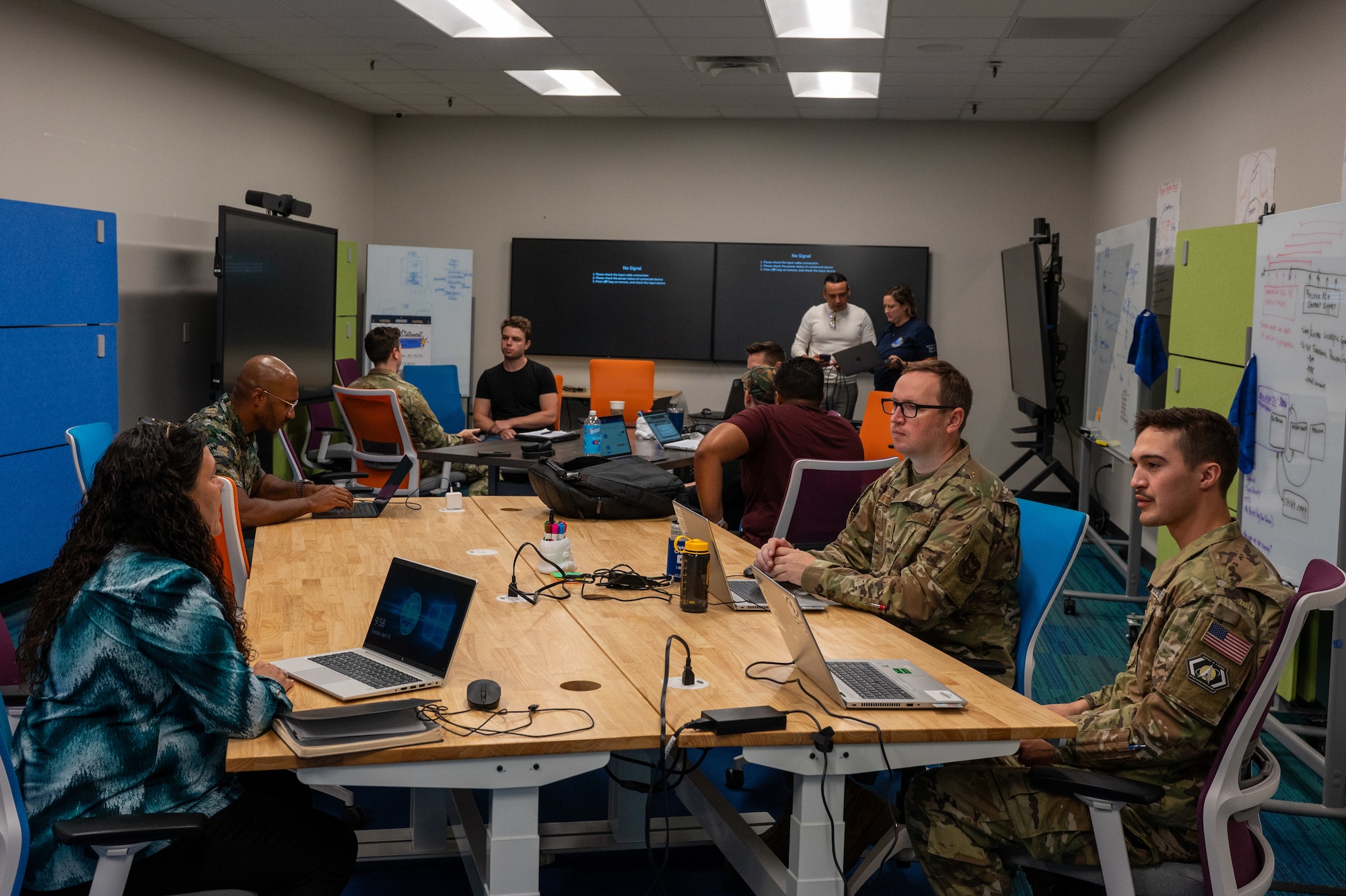 A weekly meeting is held at The Forge at Patrick Space Force Base, Florida, April 16, 2024. These meetings were used to discuss ongoing projects. (U.S. Space Force photo by Airman 1st Class Collin Wesson)