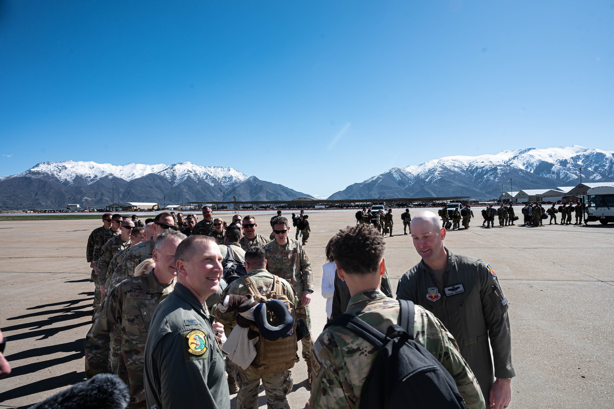 A photo of Airmen returning from deployment