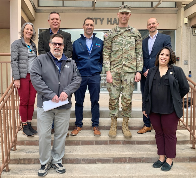 The U.S. Army Corps of Engineers Los Angeles District command team and City of Tucson leaders and consultants meet at the Tucson City Hall before touring the Santa Cruz River Heritage Project, a potential 595 project site, March 26 near Mission Garden in downtown Tucson, Arizona.