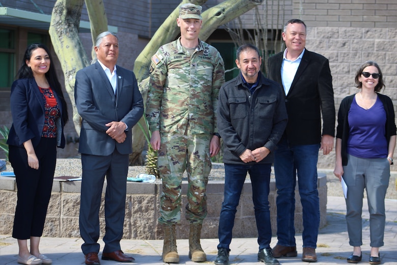 The U.S. Army Corps of Engineers Los Angeles District command team, Ak-Chin Indian community leaders and representatives from Sen. Mark Kelly met at Ak-Chin Indian community before touring potential irrigation project sites March 25 near Maricopa, Arizona.