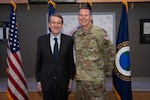 Senior U.S. Sen. Michael Bennet of Colorado, left, and U.S. Space Force Col. Stephen G. Lyon, Space Delta 15 commander and Director of the National Space Defense Center, stand together for a photo during an immersion of the NSDC at Colorado Springs, Colo., April 4, 2024. The NSDC directly supports space defense unity of effort and expands information sharing in space defense operations among the DoD, National Reconnaissance Office, and other interagency partners. The NSDC is one of five operations centers for U.S. Space Forces – Space. The S4S mission is to plan, integrate, conduct, and assess global space operations in order to deliver combat relevant space effects, in, from, and to space, for Combatant Commanders, Coalition partners, the Joint Force, and the Nation. (U.S. Space Force photo by Dennis Rogers)