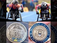 The shining moment crossing the finish line in Sydney was captured on the President’s coin at the Invictus Games in the Hague in 2022.