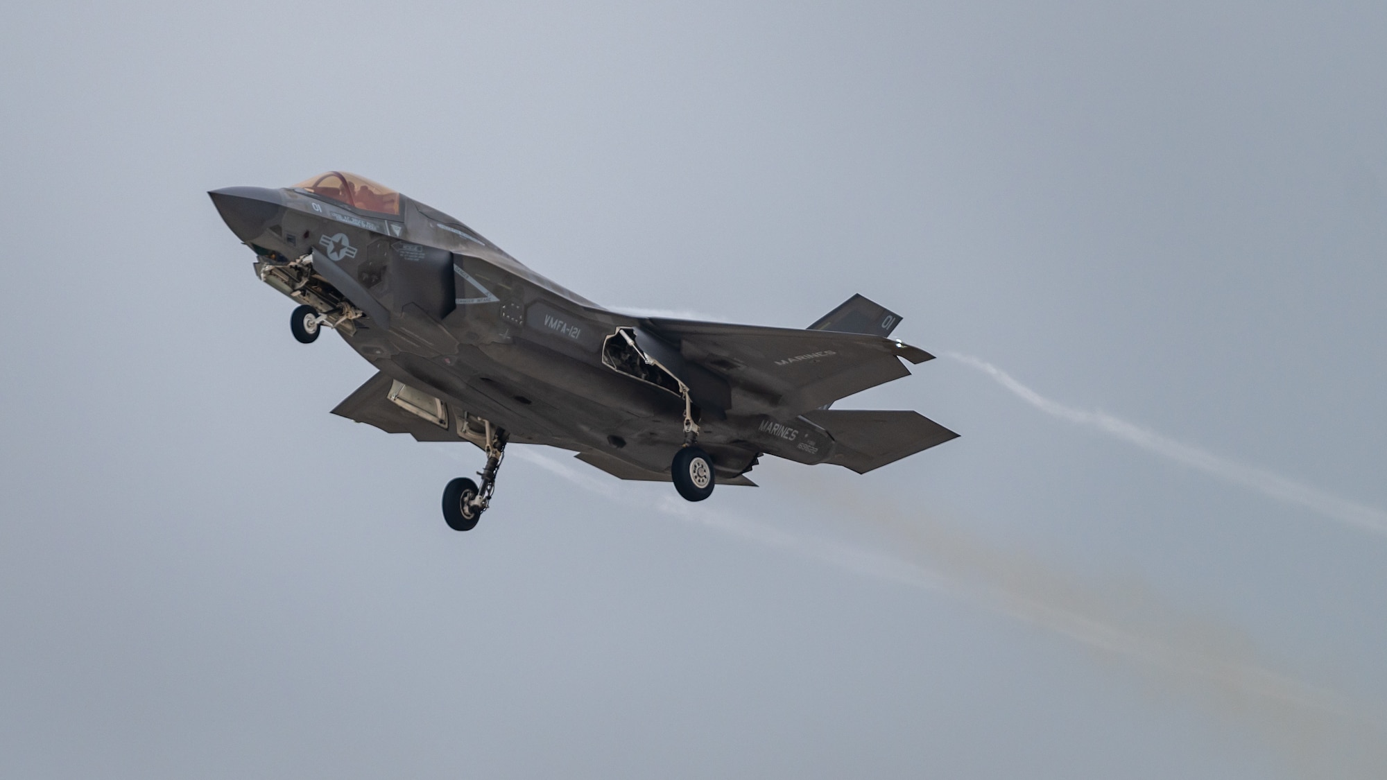 A U.S. Marine Corps F-35B Lightning II assigned to the 121st Marine Fighter Attack Squadron takes off