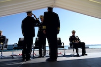 NAVSTA ROTA, Spain (Apr. 16, 2024) Capt. Edward Sundberg salutes Rear Adm. Chase Patrick, deputy commander, U.S. Sixth Fleet, at the Commander, Task Force (CTF) 65 change of command ceremony at Naval Station (NAVSTA) Rota, Apr. 16, 2024. Capt. Alexander Mamikonian relieved Capt. Edward Sundberg as Commodore CTF-65. CTF-65 and DESRON 60, headquartered in Rota, Spain, oversee the forward-deployed forces of U.S. Sixth Fleet’s area of operation in support of regional allies and partners, as well as U.S. national security interests in Europe and Africa. (U.S. Navy photo by Mass Communication Specialist 1st Class Christina Brewer)