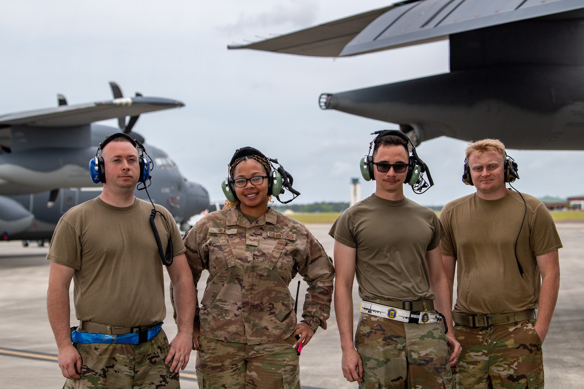 U.S. Air Force Airmen assigned to the 23rd Wing pose for a photo during Exercise Ready Tiger 24-1 at Savannah Air National Guard Base, Georgia, April 10, 2024. During Ready Tiger 24-1, the 23rd Wing will be evaluated on the integration of Air Force Force Generation principles such as Agile Combat Employment, integrated combat turns, forward aerial refueling points, multi-capable Airmen, and combat search and rescue capabilities. (U.S. Air Force photo by Senior Airman Courtney Sebastianelli)