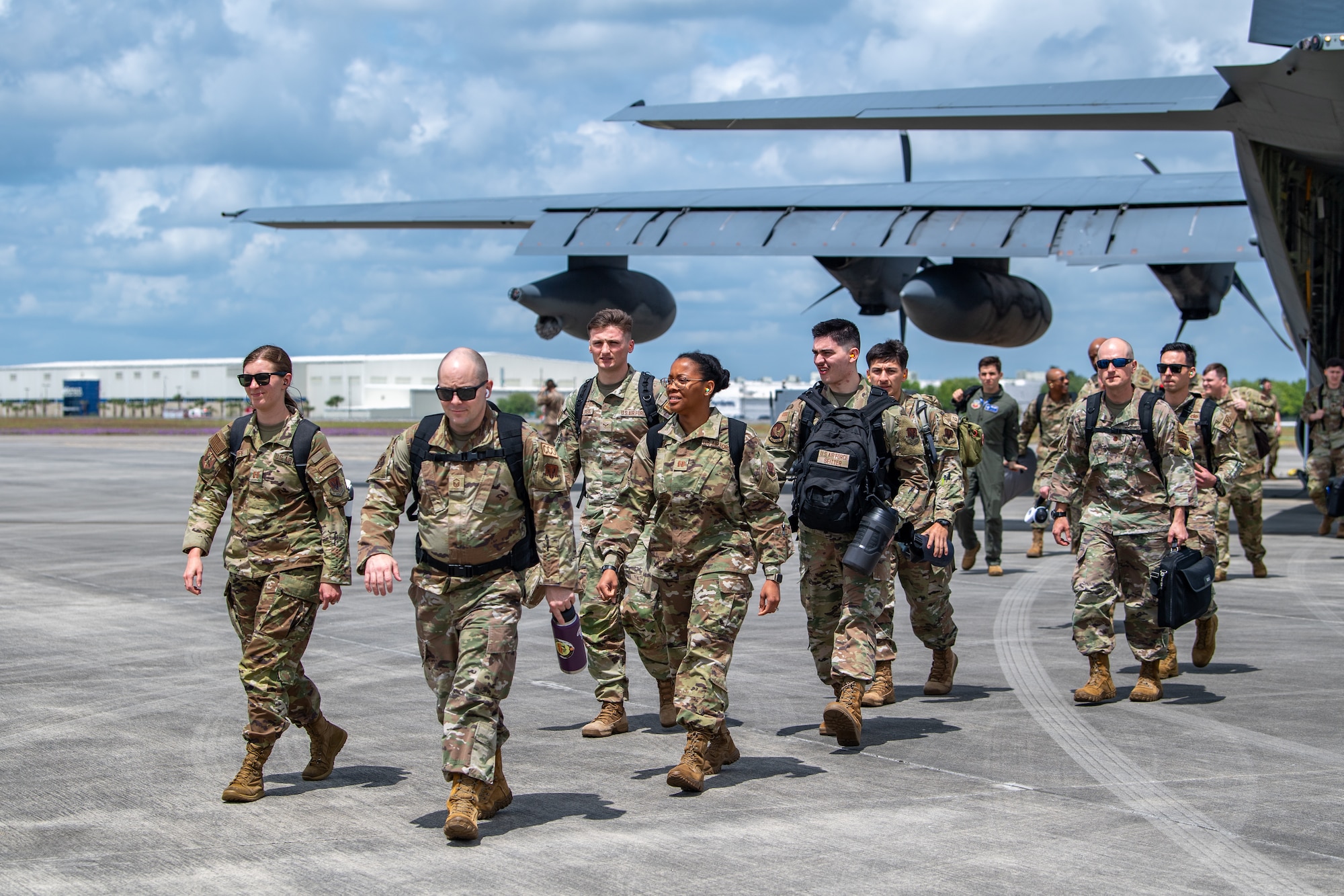 U.S. Air Force Airmen assigned to the 23rd Wing arrive at the main operating base for Exercise Ready Tiger 24-1 at Savannah Air National Guard Base, Georgia, April 10, 2024. During Ready Tiger 24-1, the 23rd Wing will be evaluated on the integration of Air Force Force Generation principles such as Agile Combat Employment, integrated combat turns, forward aerial refueling points, multi-capable Airmen, and combat search and rescue capabilities. (U.S. Air Force photo by Senior Airman Courtney Sebastianelli)