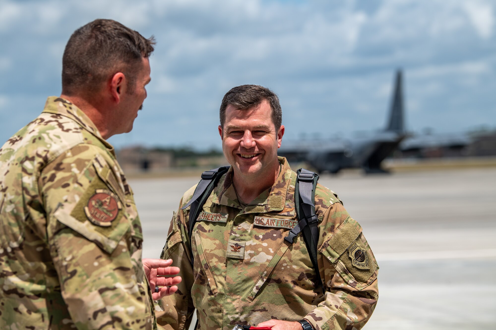 U.S. Air Force Col. Paul Sheets, 23rd Wing commander arrives to the main operating base during Exercise Ready Tiger 24-1 at Savannah Air National Guard Base, Georgia, April 10, 2024. During Ready Tiger 24-1, the 23rd Wing will be evaluated on the integration of Air Force Force Generation principles such as Agile Combat Employment, integrated combat turns, forward aerial refueling points, multi-capable Airmen, and combat search and rescue capabilities. (U.S. Air Force photo by Senior Airman Courtney Sebastianelli)