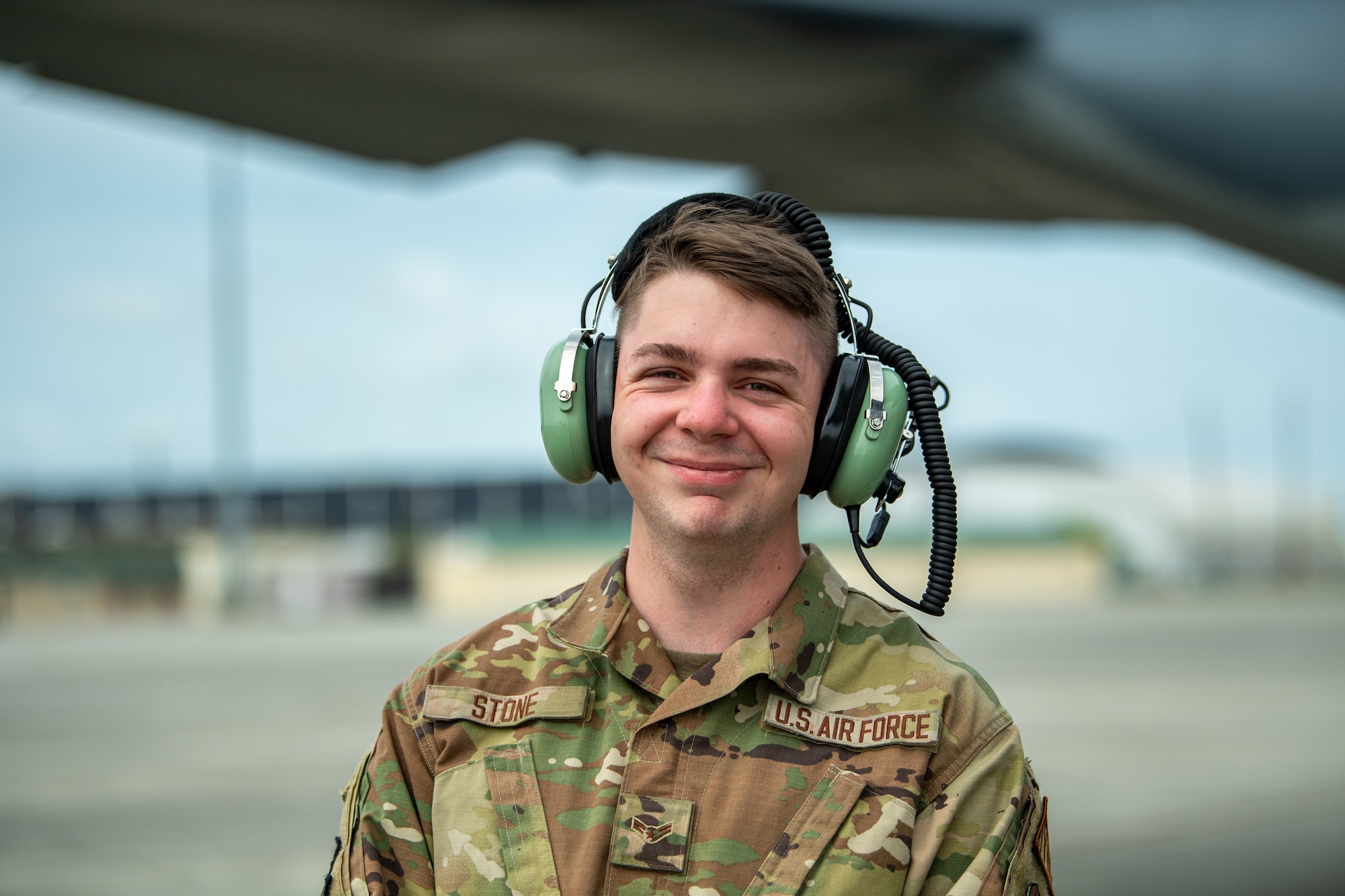 U.S. Air Force Airman 1st Class Ethan Stone, 71st Rescue Generation Squadron hydraulics, poses for a photo during Exercise Ready Tiger 24-1 at Savannah Air National Guard Base, Georgia, April 10, 2024. During Ready Tiger 24-1, the 23rd Wing will be evaluated on the integration of Air Force Force Generation principles such as Agile Combat Employment, integrated combat turns, forward aerial refueling points, multi-capable Airmen, and combat search and rescue capabilities. (U.S. Air Force photo by Senior Airman Courtney Sebastianelli)