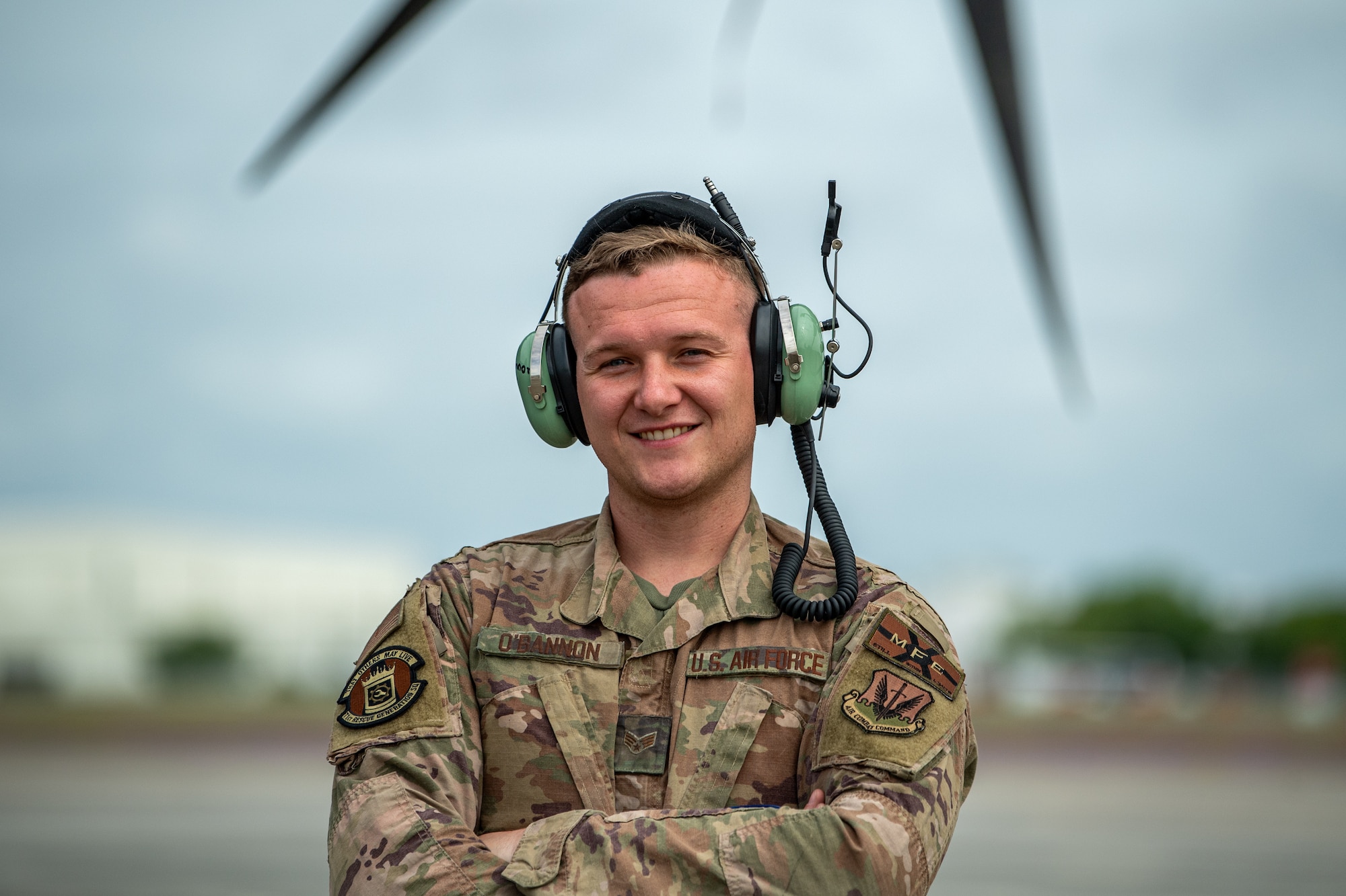 U.S. Air Force Senior Airman Collin O’Bannon, 71st Rescue Generation Squadron engine troop, poses for a photo during Exercise Ready Tiger 24-1 at Savannah Air National Guard Base, Georgia, April 10, 2024. During Ready Tiger 24-1, the 23rd Wing will be evaluated on the integration of Air Force Force Generation principles such as Agile Combat Employment, integrated combat turns, forward aerial refueling points, multi-capable Airmen, and combat search and rescue capabilities. (U.S. Air Force photo by Senior Airman Courtney Sebastianelli)
