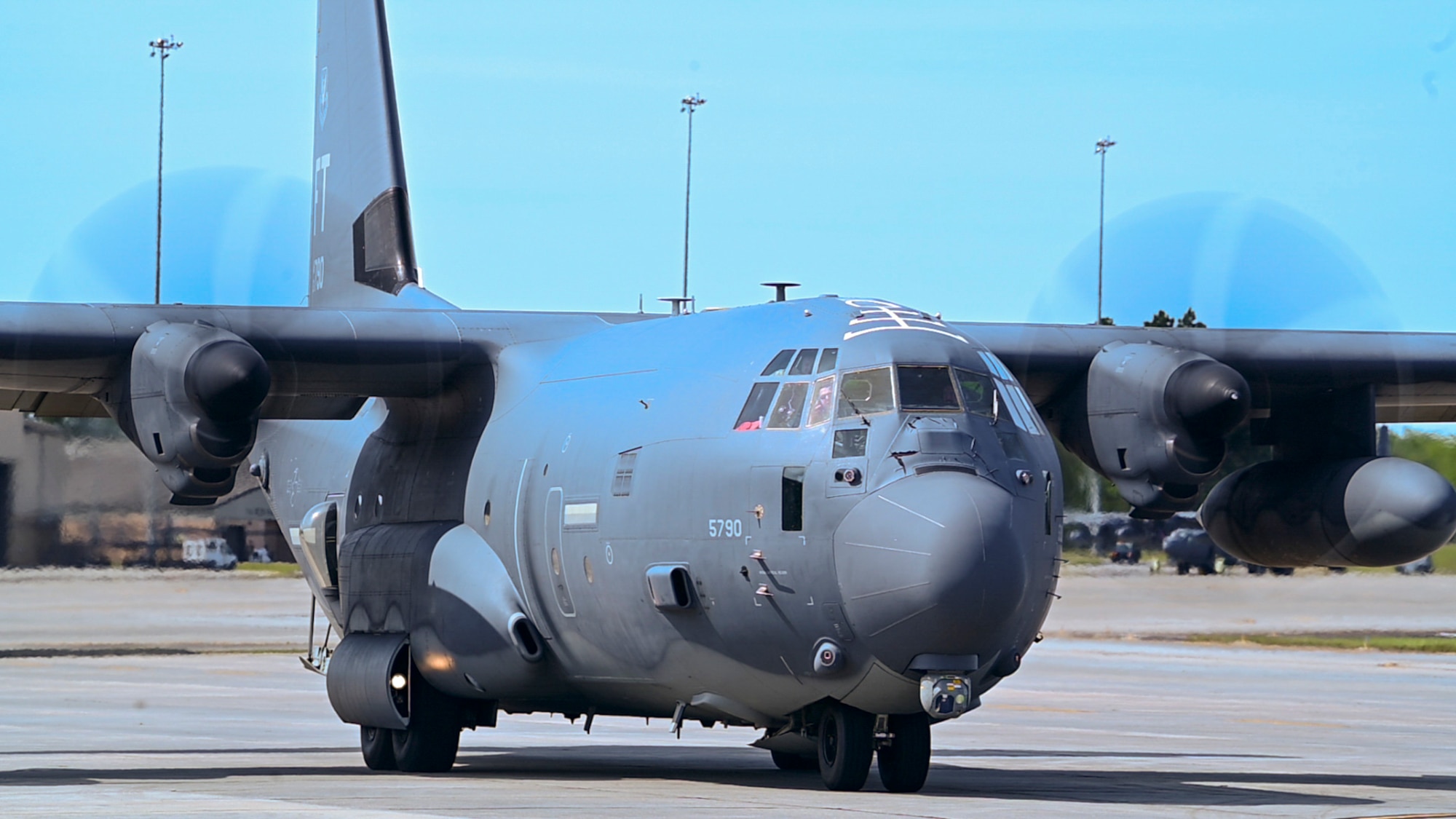 An HC-130J Combat King II pilot assigned to the 71st Rescue Squadron taxies to the Deployment Control Center during Exercise Ready Tiger 24-1 at Moody Air Force Base, Georgia, April 8, 2024. Pilots from the 71st RQS are responsible for providing rapidly deployable, expeditionary personnel to contingency locations worldwide. Built upon Air Combat Command's directive to assert air power in contested environments, Exercise Ready Tiger 24-1 aims to test and enhance the 23rd Wing’s proficiency in executing Lead Wing and Expeditionary Air Base concepts through Agile Combat Employment and command and control operations.(U.S. Air Force photo by 2nd Lt. Benjamin Williams)