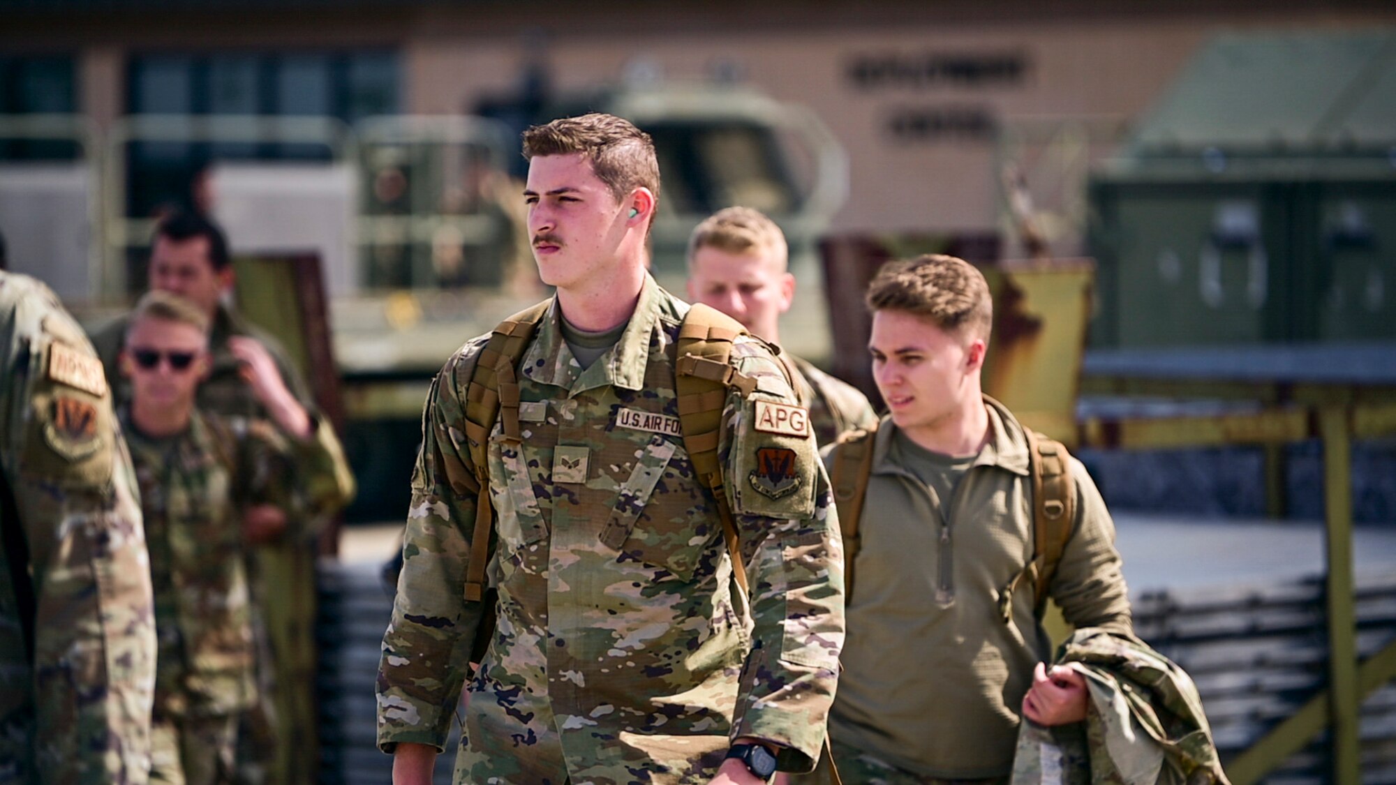 U.S. Air Force Airmen assigned to the 23rd Wing prepare to board an HC-130J Combat King II during Exercise Ready Tiger 24-1 at Moody Air Force Base, Georgia, April 8, 2024. Airmen from the 23rd Wing are trained and prepared to deploy for exercises across any area of responsibility of Air Combat Command and the U.S. Air Force. The Ready Tiger 24-1 exercise evaluators will assess the 23rd Wing's proficiency in employing decentralized command and control to fulfill air tasking orders across geographically dispersed areas amid communication challenges. (U.S. Air Force photo by 2nd Lt. Benjamin Williams)