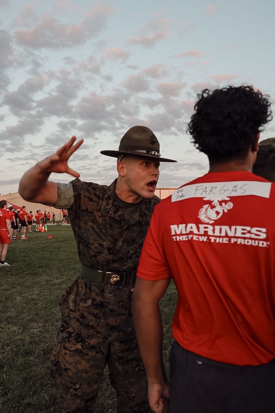 U.S. Marines and Poolees with Recruiting Station Kansas City execute the annual All Hands Pool Function at Camp Clark, Nevada, Missouri from April 12-14, 2024. Drill Instructors from Marine Corps Recruit Depot San Diego attended the AHPF to further prepare the poolees in the Delayed Entry Program from Nebraska, Iowa, Kansas, and Missouri for recruit training. (U.S. Marine Corps photo by Sgt. Alexis Moradian)