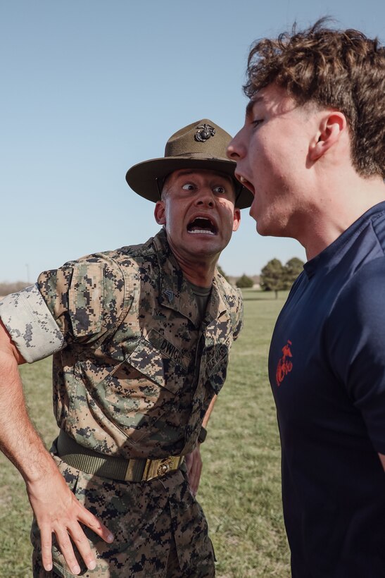 U.S. Marines and Poolees with Recruiting Station Kansas City execute the annual All Hands Pool Function at Camp Clark, Nevada, Missouri from April 12-14, 2024. Drill Instructors from Marine Corps Recruit Depot San Diego attended the AHPF to further prepare the poolees in the Delayed Entry Program from Nebraska, Iowa, Kansas, and Missouri for recruit training. (U.S. Marine Corps photo by Sgt. Alexis Moradian)