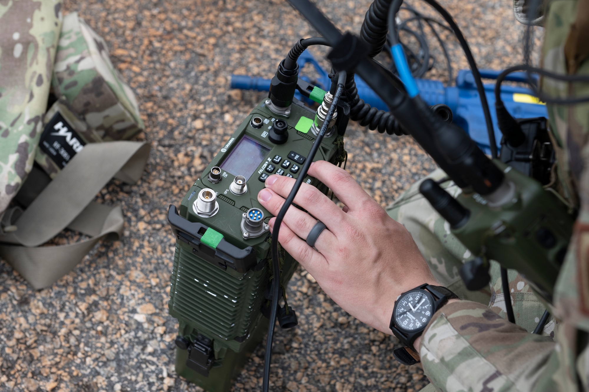 U.S. Air Force Airman Ethan Issacs, 23rd Communications Squadron radio frequency technician, sets up satellite communications for Exercise Ready Tiger 24-1 at Perry-Houston County Airport, Georgia, April 10, 2024. The communications equipment allowed Airmen to relay information between Moody Air Force Base, Georgia; Avon Park Air Force Range, Florida; and Contingency Location Perry-Houston. During Ready Tiger 24-1, the 23rd Wing will be evaluated on the integration of Air Force Force Generation principles such as Agile Combat Employment, integrated combat turns, forward aerial refueling points, multi-capable Airmen, and combat search and rescue capabilities. (U.S. Air Force photo by Senior Airman Rachel Coates)