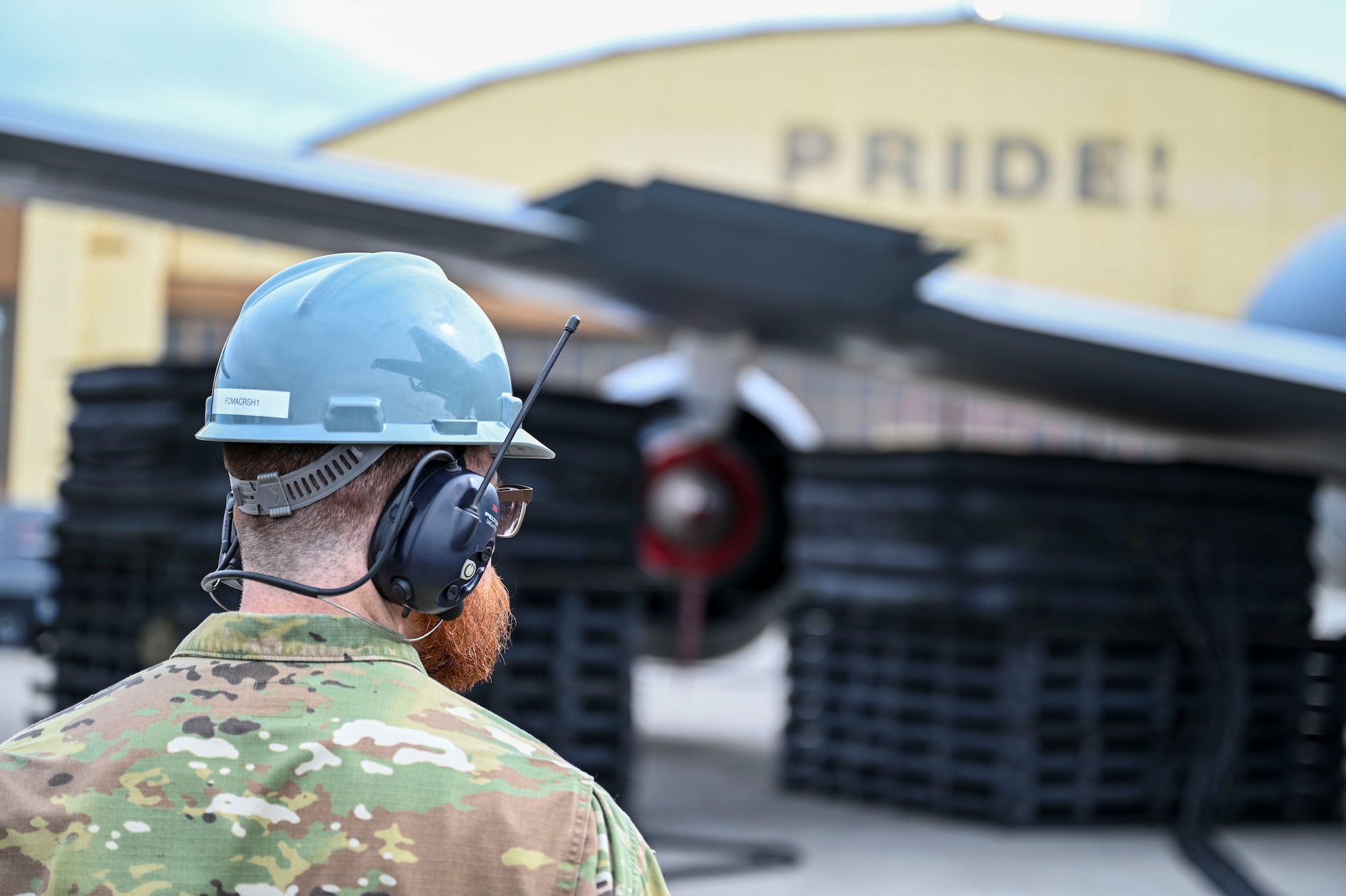 An Airman watches over bag inflation