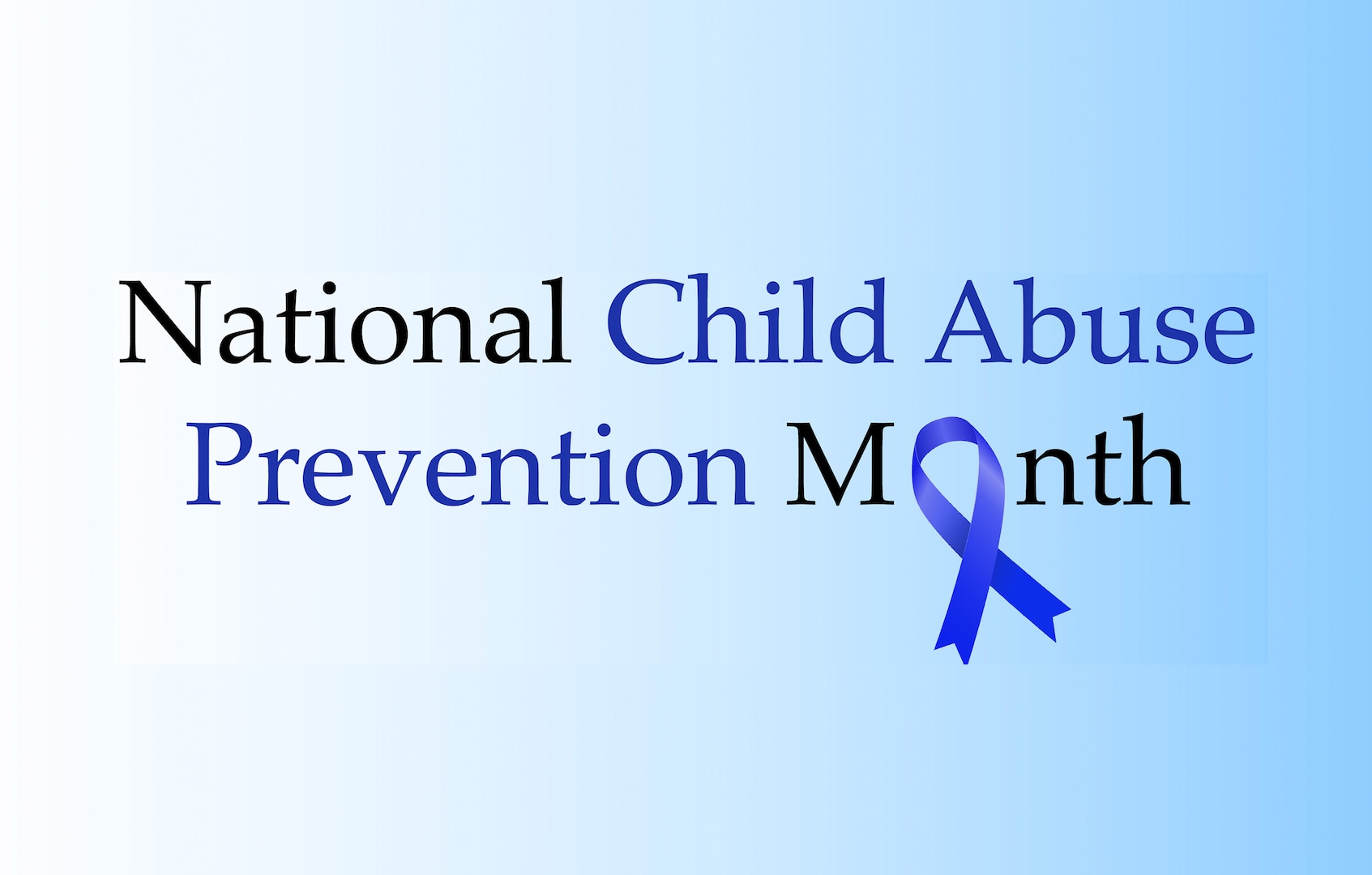 A graphic for National Child Abuse Prevention Month, with a blue ribbon.