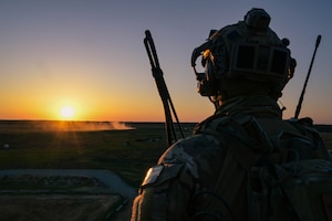 A Swedish Special Forces Command member participates in a live fire exercise during Exercise Emerald Warrior Spiral at the Eglin Range, Florida, April 11, 2024.