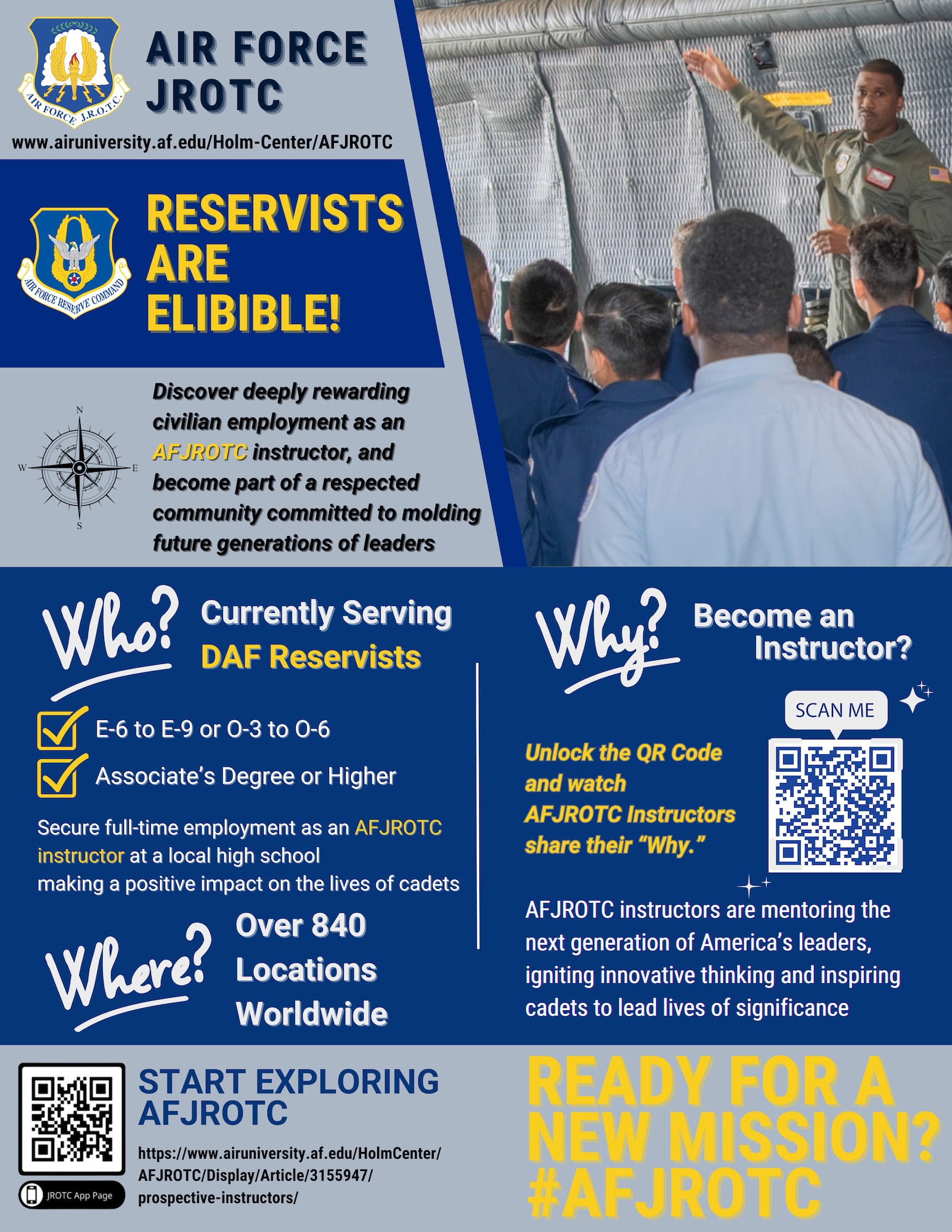 Drilling Air Force Reservists are now eligible to apply as Air Force Junior ROTC instructors.