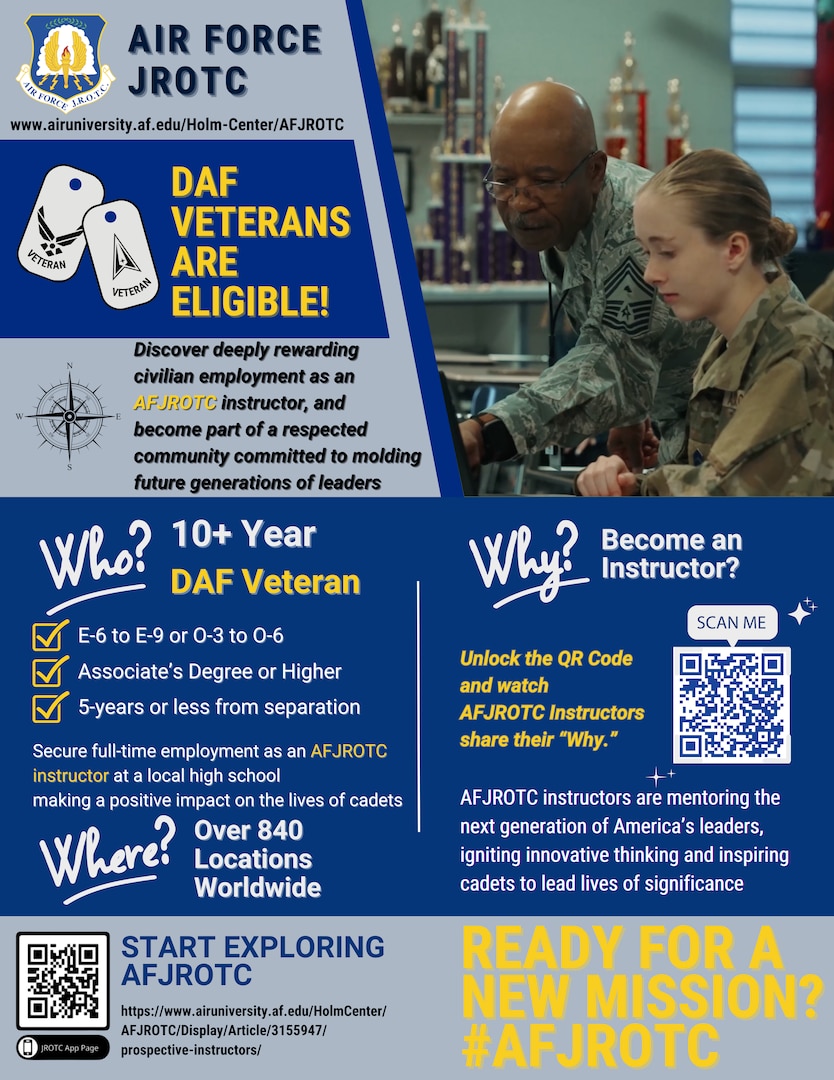 Some Department of the Air Force veterans are now eligible to apply as Air Force Junior ROTC instructors.