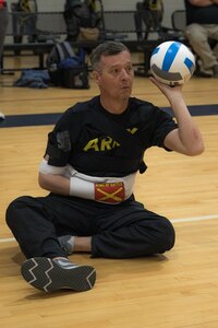 U.S. Army Maj. Jeremy Ditlevson competes in sitting volleyball at the 2024 Army Trials, Fort Liberty, North Carolina