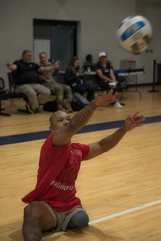 U.S. Army veteran Staff Sgt. Gene Clantoc competes in sitting volleyball at the 2024 Army Trials, Fort Liberty, North Carolina