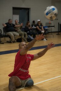 U.S. Army veteran Staff Sgt. Gene Clantoc competes in sitting volleyball at the 2024 Army Trials, Fort Liberty, North Carolina