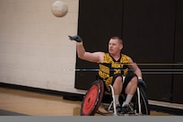 U.S. Army veteran Spc. Gerald Blakley competes in the wheelchair rugby event at the 2024 Army Trials, Fort Liberty, North Carolina