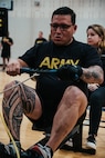 U.S. Army Cpt. David Espinoza warms up prior to competing in the rowing event at the 2024 Army Trials, Fort Liberty, North Carolina