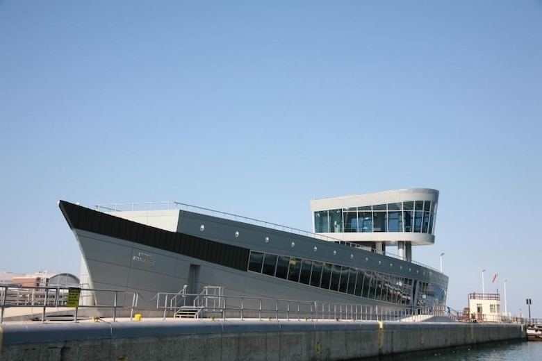 Boat shaped building on the river