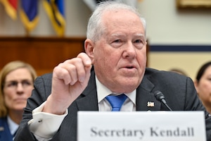 Secretary of the Air Force Frank Kendall testifies before the House Armed Services Committee for the Department of the Air Force fiscal year 2025 budget request, Washington, D.C., April 17, 2024. (U.S. Air Force photo by Eric Dietrich)