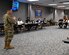 Maj. Gen. Thomas Hensley, 16th Air Force (Air Forces Cyber) deputy commander, speaks to Beale Military Liaison Council members at Joint Base San Antonio-Lackland, Texas, April 3, 2024. Sixteenth Air Force hosted the Beale Military Liaison Council reinforcing partnerships and allowing for a deeper understanding of the Information Warfare Numbered Air Force’s mission. (U.S. Air Force photo by Deirdre McNamara)