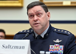 Chief of Space Operations Gen. Chance Saltzman testifies before the House Armed Services Committee for the Department of the Air Force fiscal year 2025 budget request, Washington, D.C., April 17, 2024. (U.S. Air Force photo by Eric Dietrich)