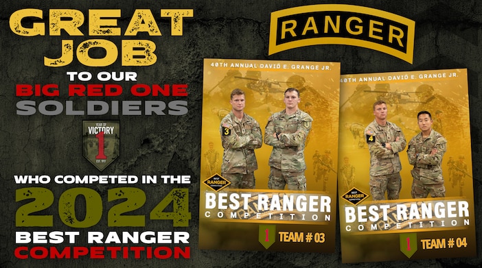 GREAT JOB to our Big Red One Soldiers who competed in the 2024 Best Ranger Competition! Congrats to Team 3 placing 6th overall! Duty First!