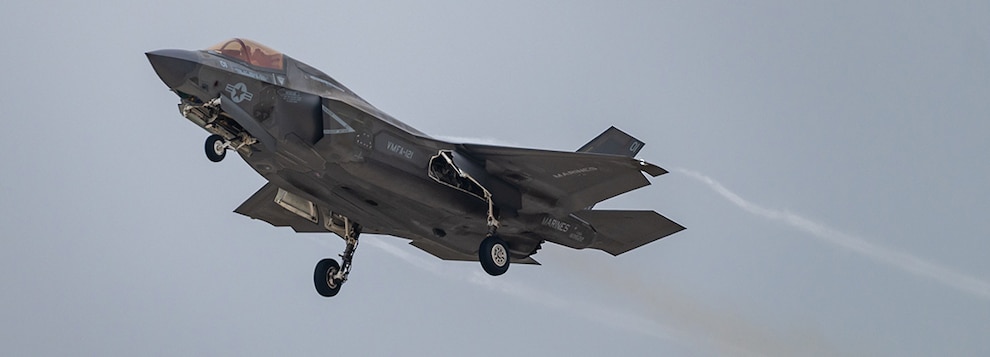 240416-F-EZ422-1082 SOUTH KOREA (April 16, 2024) A U.S. Marine Corps F-35B Lightning II assigned to the 121st Marine Fighter Attack Squadron takes off during Korea Flying Training 2024, at Kunsan Air Base, Republic of Korea, April 15, 2024. KFT 24 tests 7th Air Forces’ ability to accept follow-on forces, creating an advantage for U.S. and ROK forces by training participants to operate with dissimilar aircraft and ensuring aircrew members are battle-ready for many potential situations. (U.S. Air Force photo by Staff. Sgt. Samuel Earick)