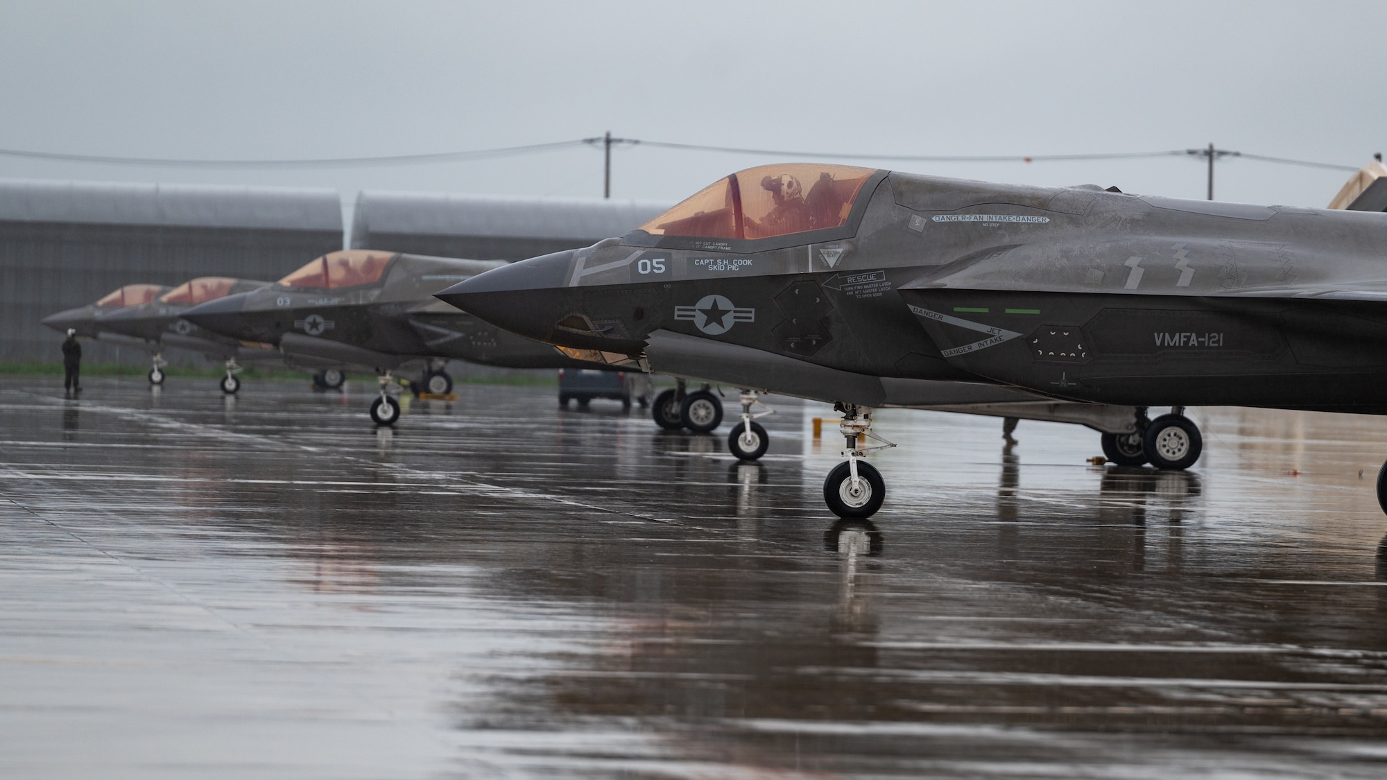 our U.S. Marine Corps F-35B Lightning IIs assigned to the 121st Marine Fighter Attack Squadron prepare to take off