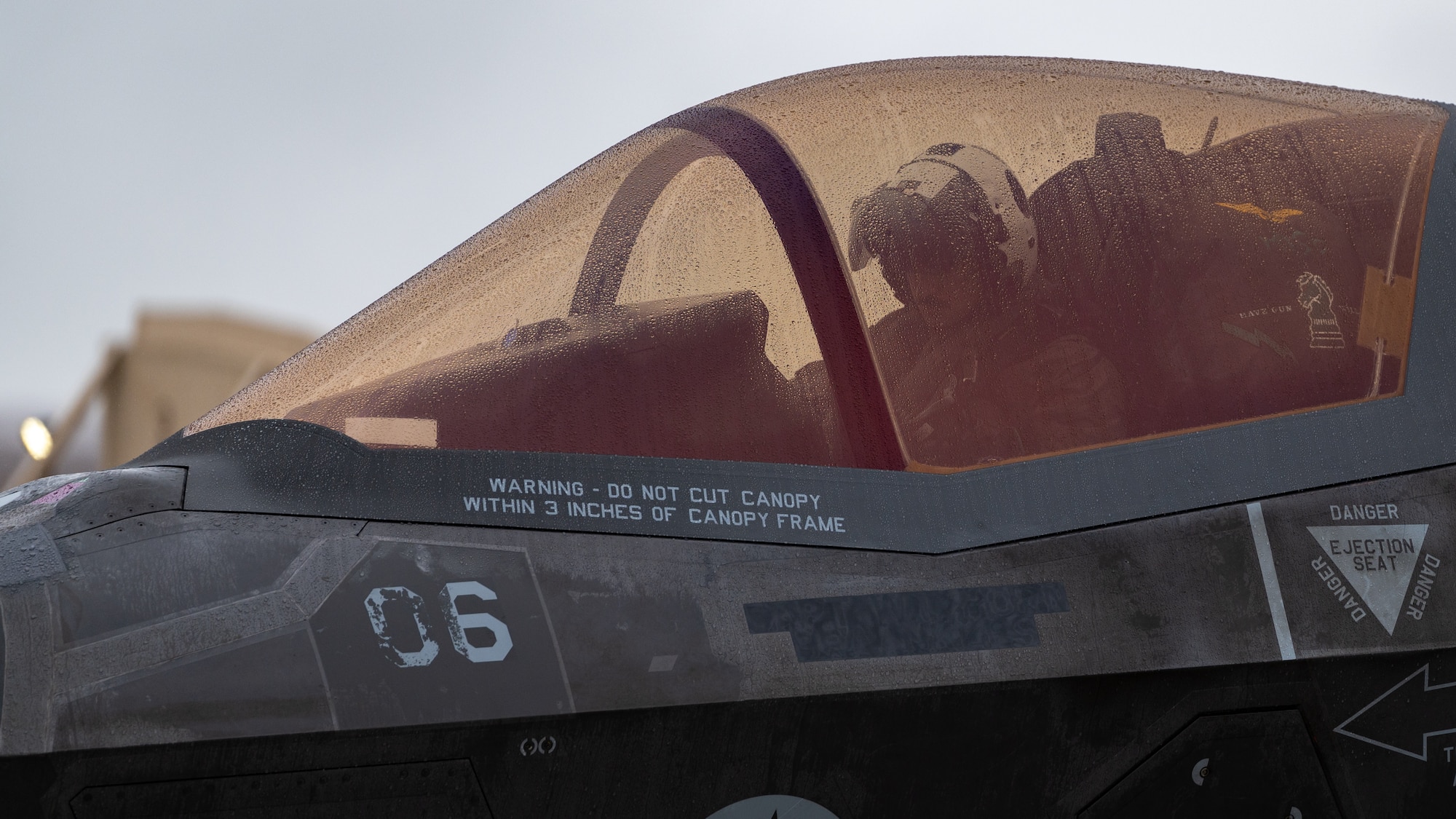 U.S. Marine Corps Capt. Cameron Caldwell, F-35 Lightning II pilot, completes pre-flight checks before taking off