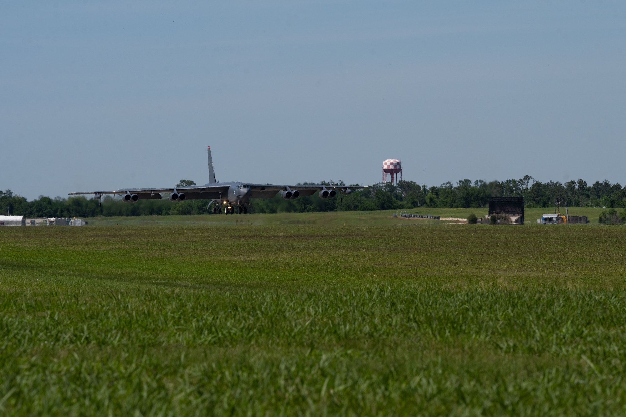 A B-52H Stratofortress assigned to the 96th Bomb Squadron, Barksdale Air Force Base, La. lands at Chennault International Airport, La., as part of exercise Bayou Vigilance April 12, 2024. Exercises like this enable aircrew to maintain high readiness and proficiency while validating the always-ready, global strike capability. (U.S. Air Force photo by Senior Airman Nicole Ledbetter)