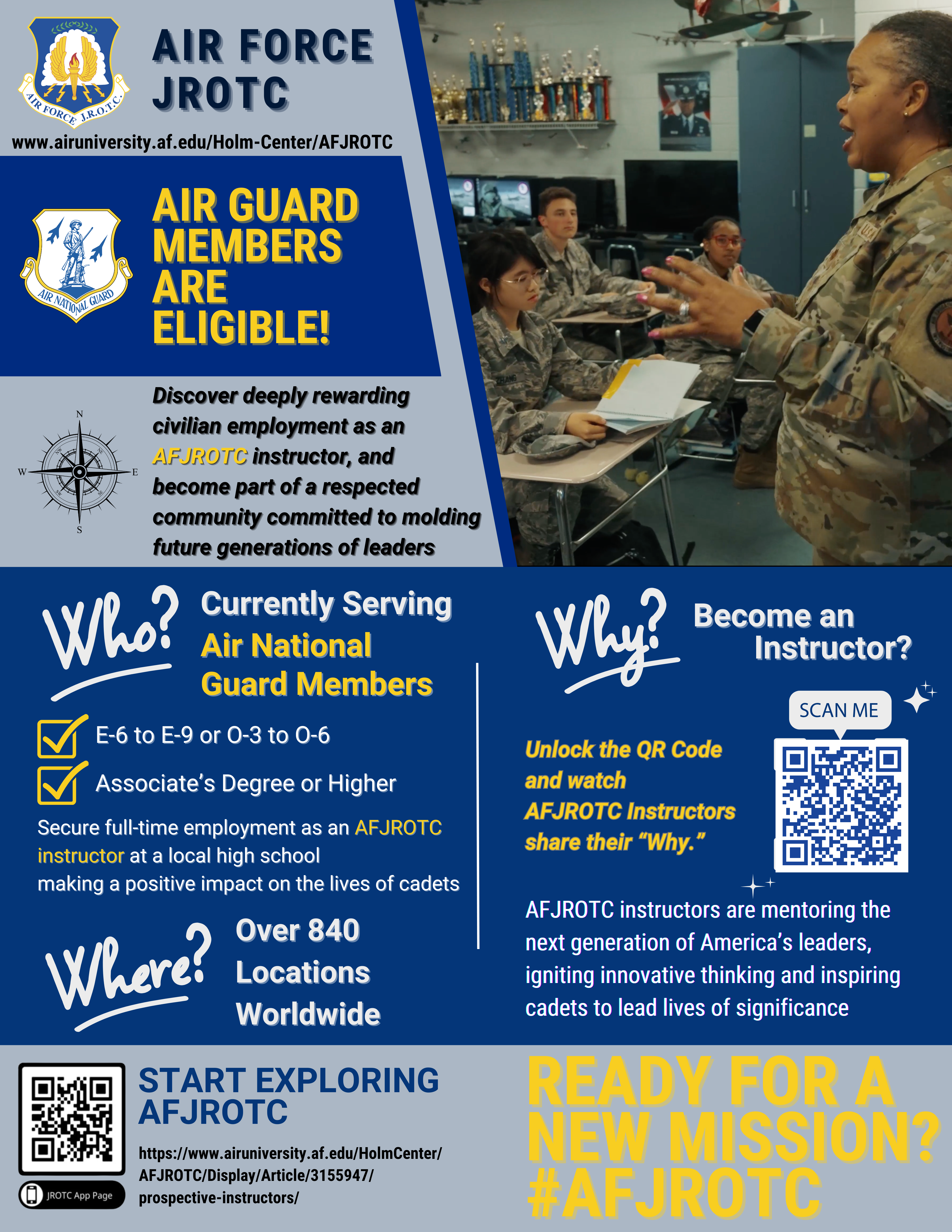 Infographic provides information about Air Force Junior ROTC instructor opportunities, which are now available to currently serving Air National Guard members.