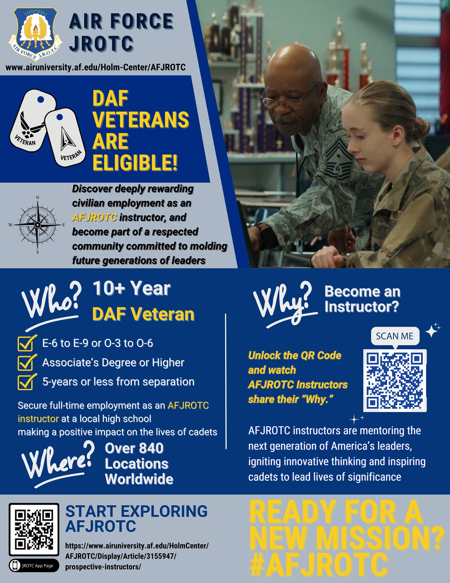Some Department of the Air Force veterans are now eligible to apply as Air Force Junior ROTC instructors.