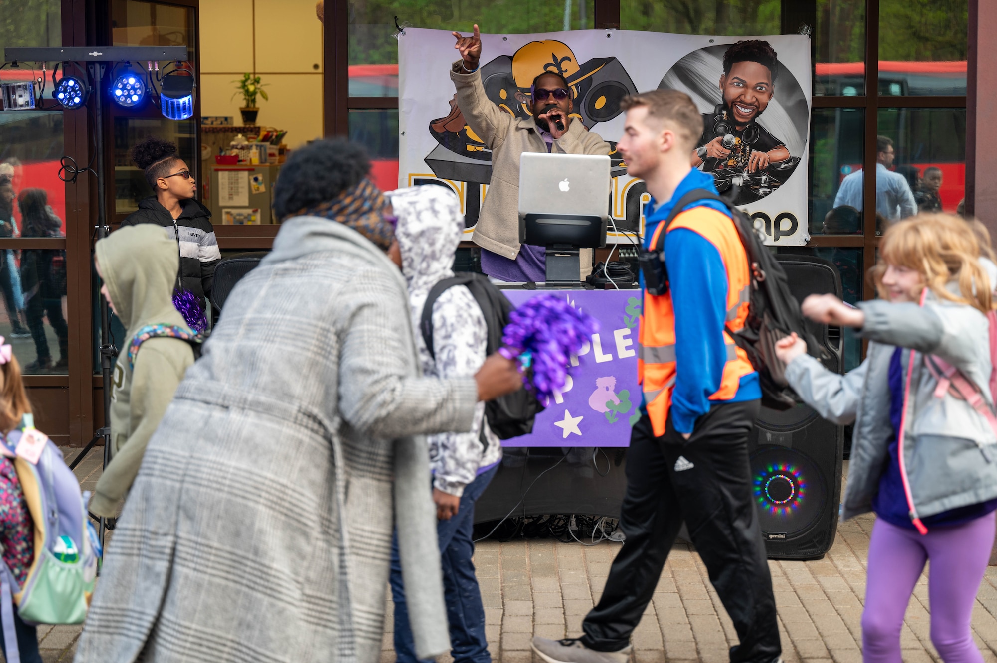 A DJ plays music during Purple Up! Day at Ramstein Air Base, Germany, April 17, 2024.