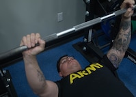 U.S. Army Capt. David Espinoza warms up during the powerlifting event at the 2024 Army Trials, Fort Liberty, North Carolina