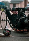 U.S. Army veteran Spc. Michael Villagran sits in his hand cycle during the cycling event at the 2024 Army Trials, Fort Liberty, North Carolina