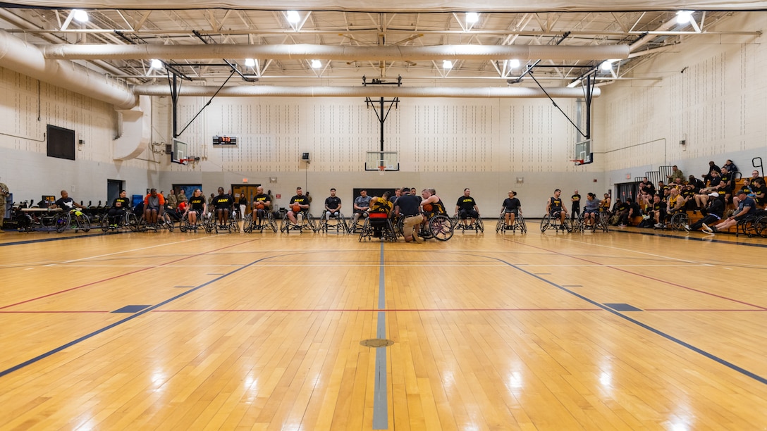 Team Army prepares to compete in the wheelchair basketball event at the 2024 Army Trials, Fort Liberty, North Carolina
