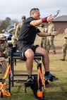 U.S. Army Lt. Col. Anthony Salazar competes in seated discus during the field event at the 2024 Army Trials, Fort Liberty, North Carolina