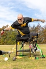 U.S. Army veteran Sgt. Brian Conwell competes in seated discus during the field event at the 2024 Army Trials, Fort Liberty, North Carolina